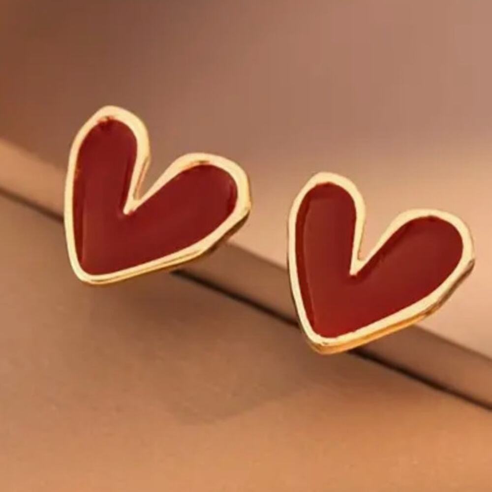 NWT H&M Red Heart Shaped Stud Earrings